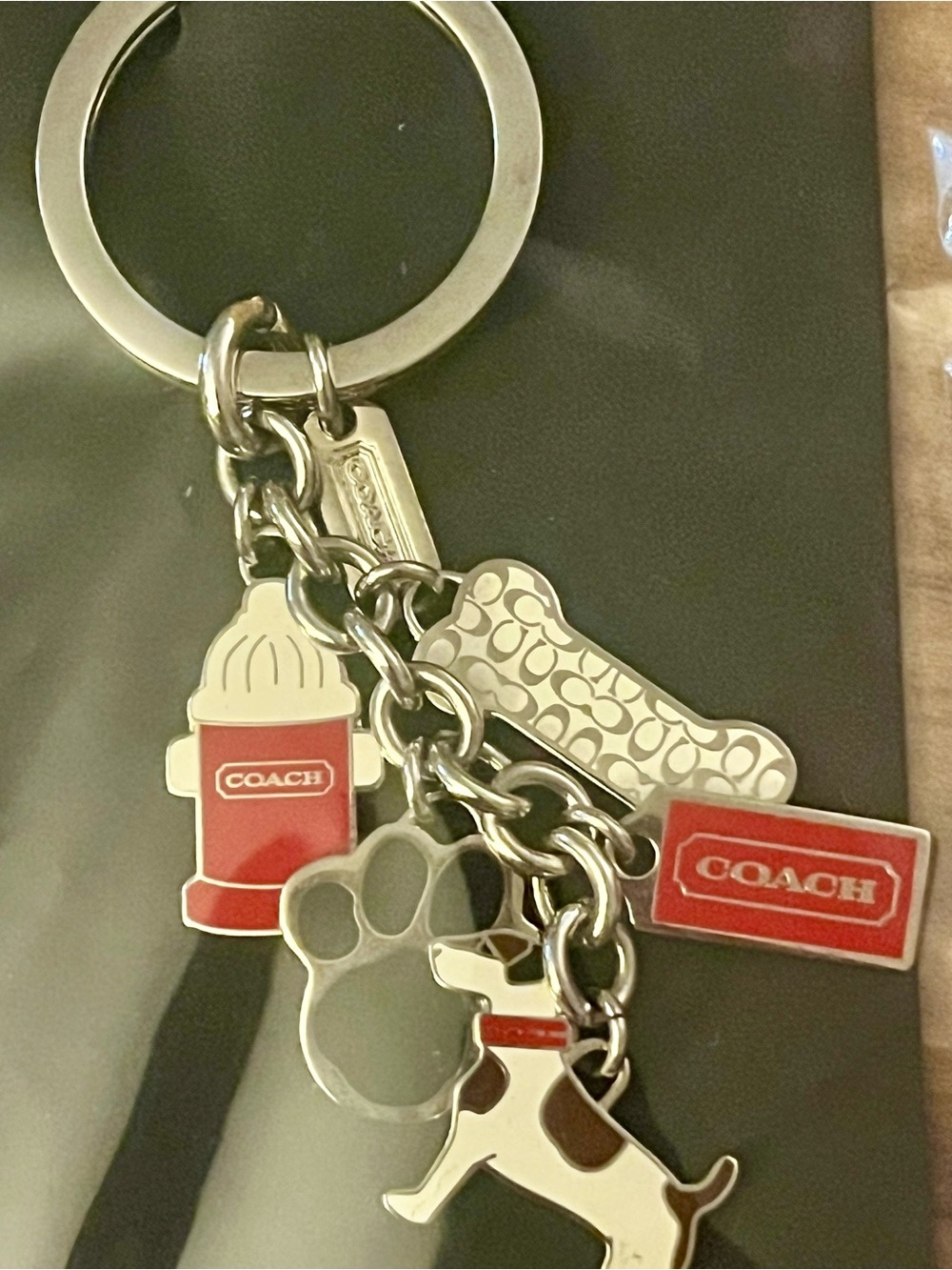 NWOT Coach Red & Silver Dog Motif bag Charm/Keychain